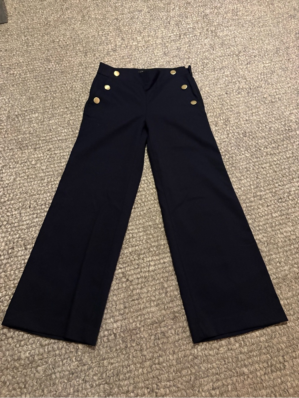 LOFT Navy Sailor-Style Boot Cut Pants with Gold Buttons